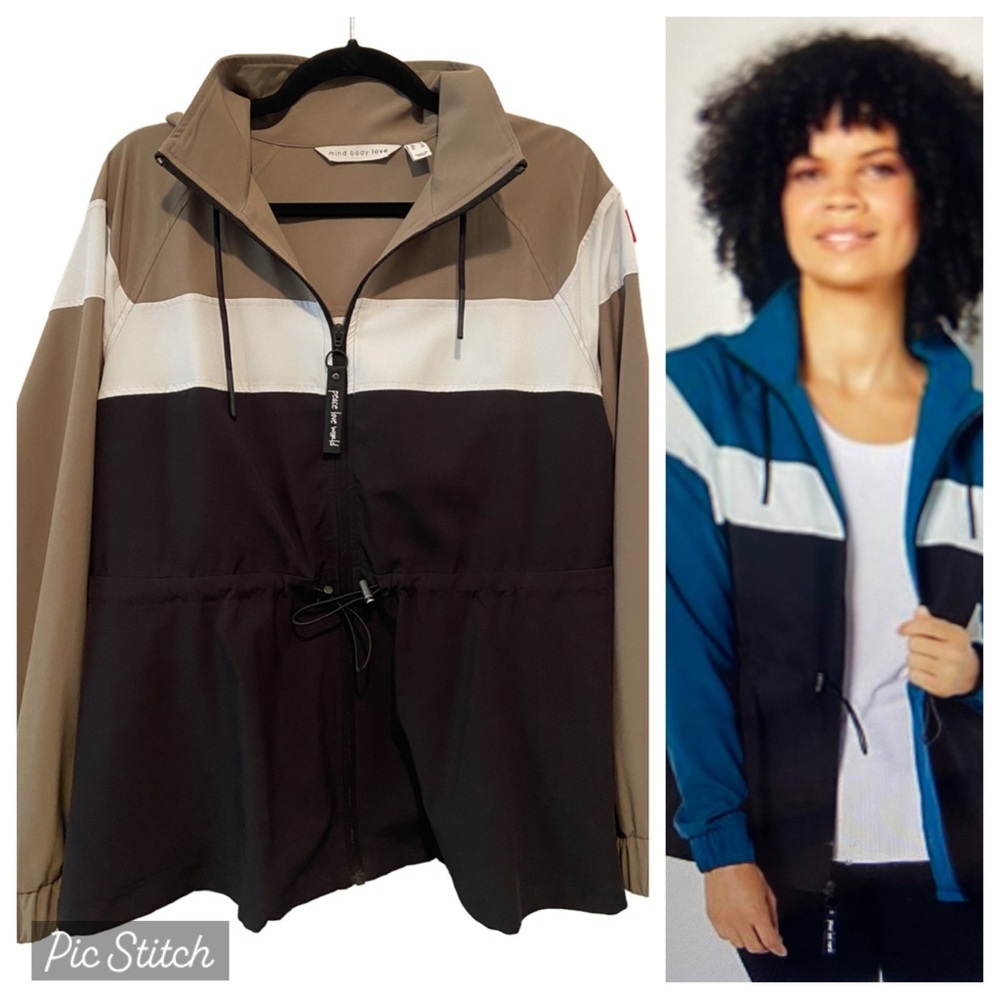 Peace Love World Mind Body Love Color Block Zip Front Hooded Jacket S